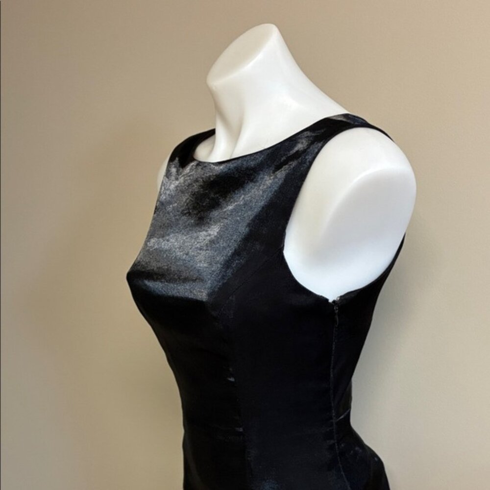 Vintage Black / Charcoal Silver Metallic Maxi Dress; Shimmery; Cutout Back; Sz 2 - Picture 3 of 16